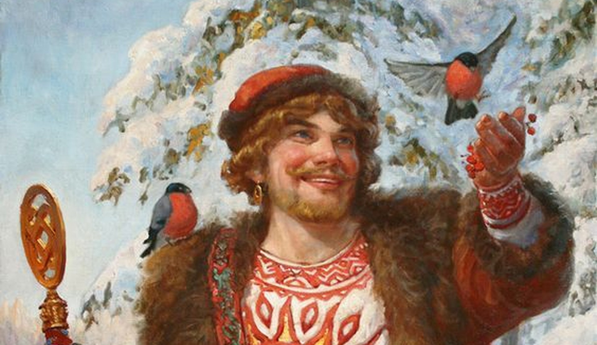Коляда славянский бог зимнего солнцестояния со снегирями