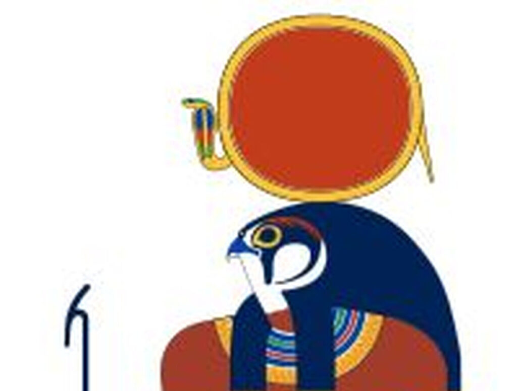 Амон Ра с головой сокола и солнечным диском в классическом египетском стиле