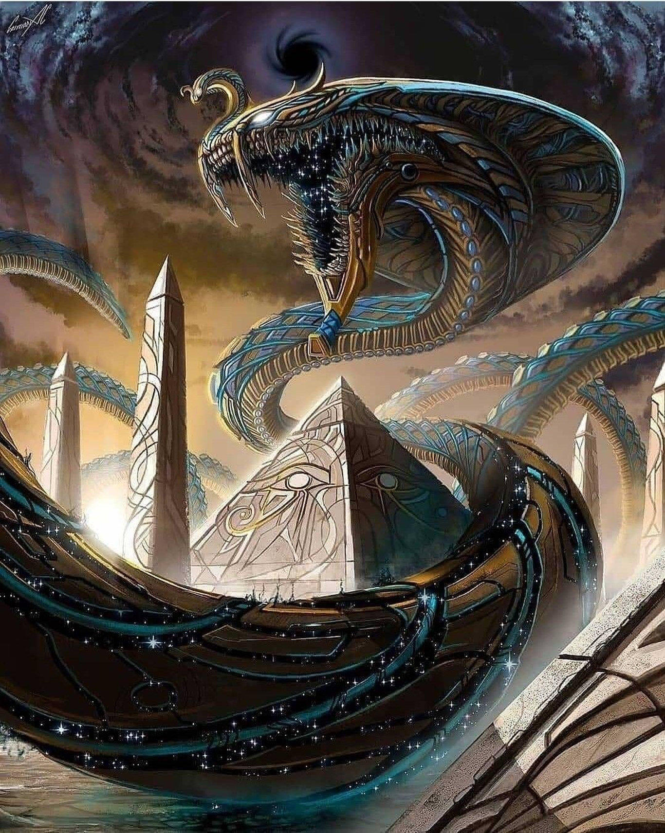 Апофис гигантский змей хаоса над пирамидами Египта и космической воронкой