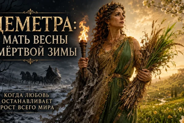 Деметра с факелом и колосьями, текст: мать весны и мёртвой зимы