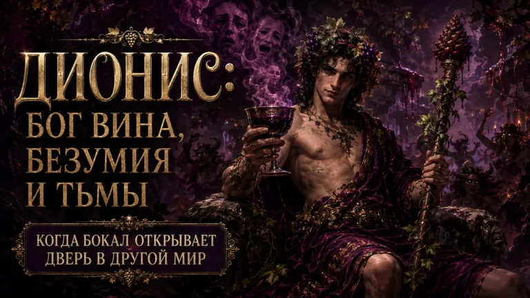 Дионис с чашей вина и тирсом, текст: бог вина, безумия и тьмы