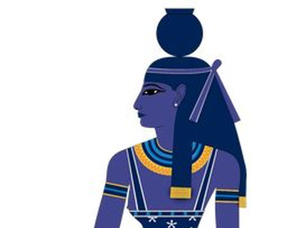Каноническое изображение богини Нут в синем звёздном платье с анхом