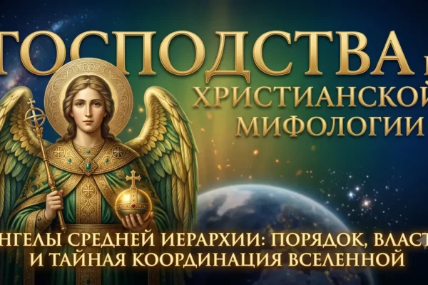 Обложка с текстом Господства в христианской мифологии и ангелом в золотых доспехах.