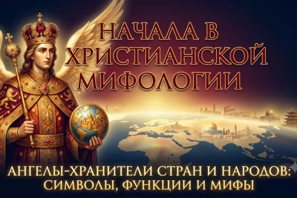 Обложка Начала в христианской мифологии с ангелом в короне и державой с городом внутри.