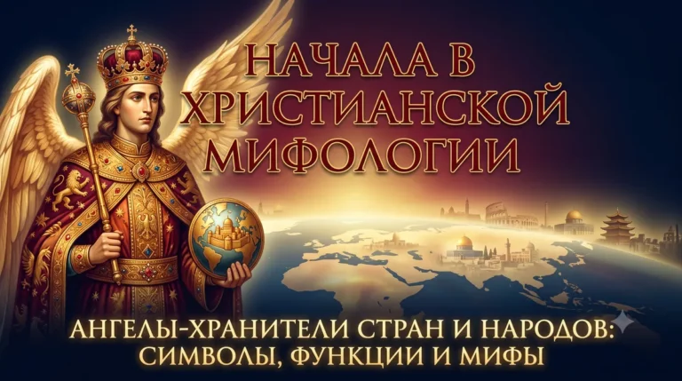 Обложка Начала в христианской мифологии с ангелом в короне и державой с городом внутри.
