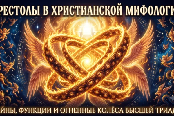 Обложка Престолы в христианской мифологии с огненным колесом и глазами.
