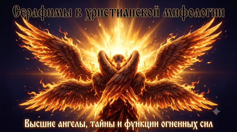 Обложка Серафимы в христианской мифологии с огненным шестикрылым ангелом.