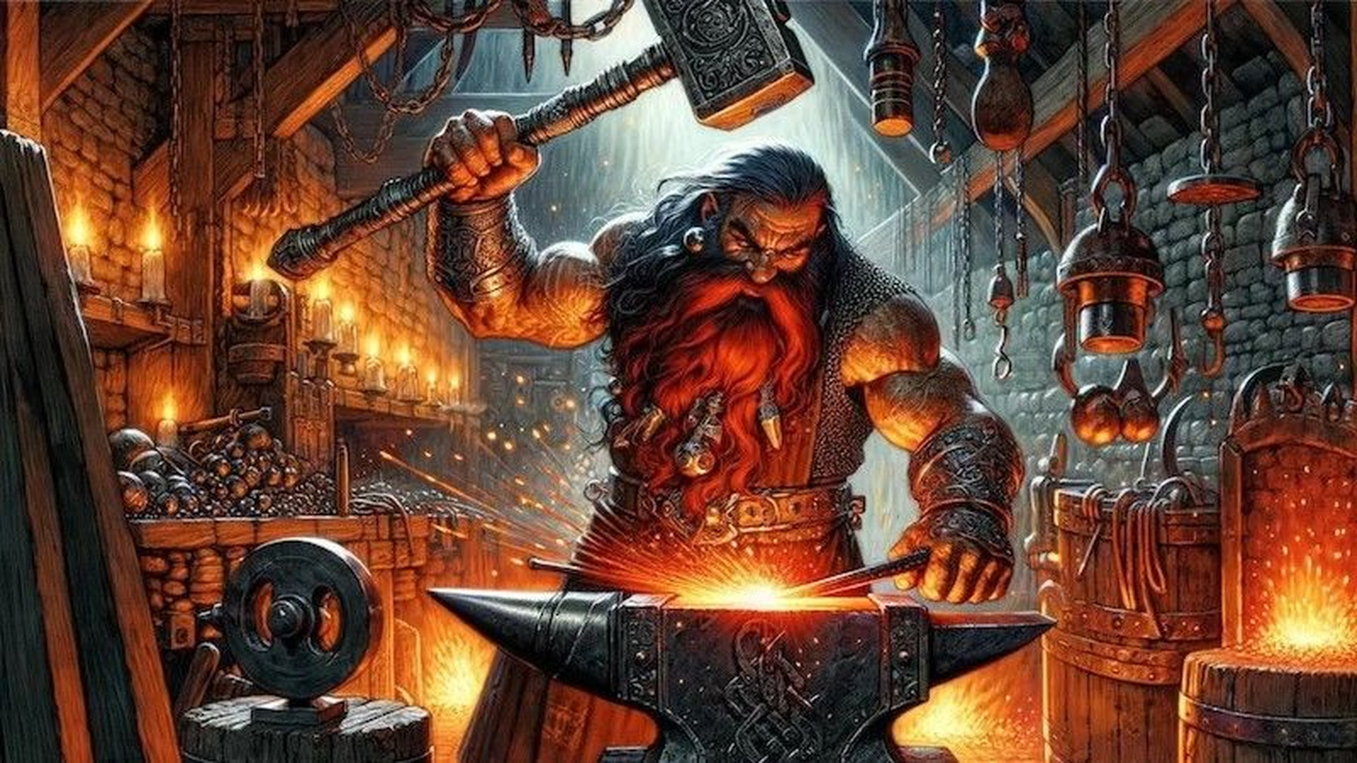 Велунд кузнец скандинавская мифология кует меч в кузнице огонь искры