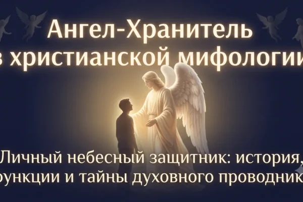 Обложка статьи Ангел-Хранитель в христианской мифологии с сияющим ангелом и человеком
