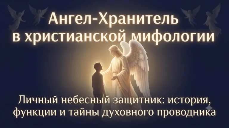 Обложка статьи Ангел-Хранитель в христианской мифологии с сияющим ангелом и человеком