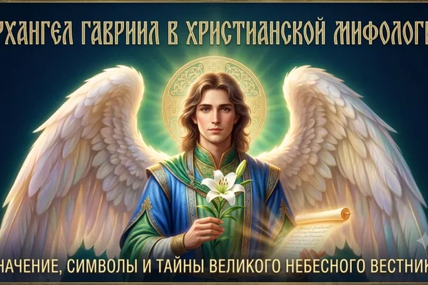 Обложка Архангел Гавриил в христианской мифологии с лилией, свитком и белыми крыльями