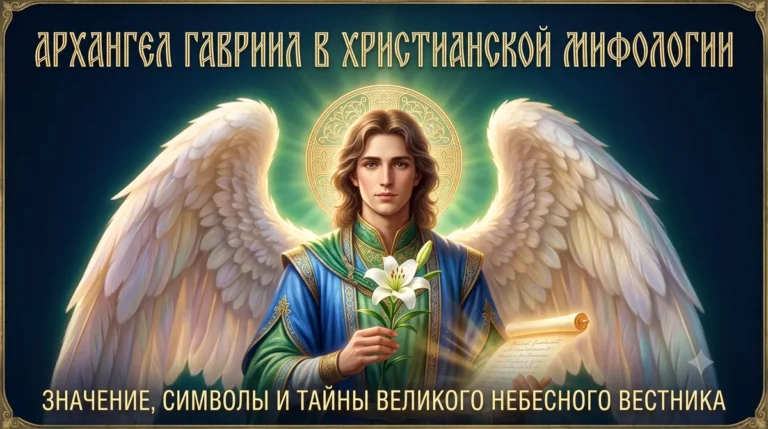 Обложка Архангел Гавриил в христианской мифологии с лилией, свитком и белыми крыльями