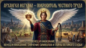 Архангел Иегудиил с венцом и плетью как покровитель честного труда