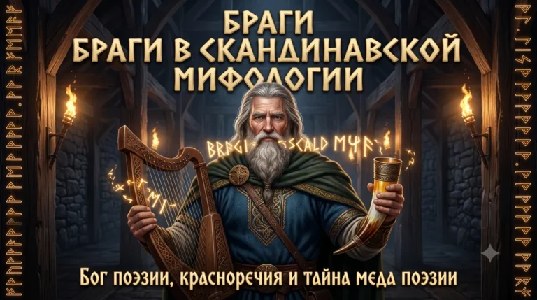Обложка с Браги, держащим арфу и рог, и надписью Бог поэзии, красноречия и тайна мёда поэзии.