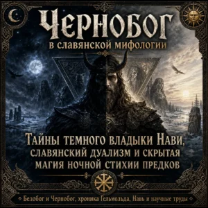 Чернобог — тёмный персонаж славянской мифологии на фоне ночи, луны, зимнего леса и древних идолов