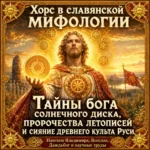Хорс — славянский бог солнечного диска с сияющим символом солнца на фоне древней Руси