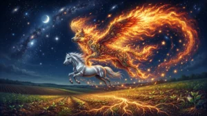 Семаргл — огненный крылатый пёс в славянской мифологии над полями и молодой растительностью
