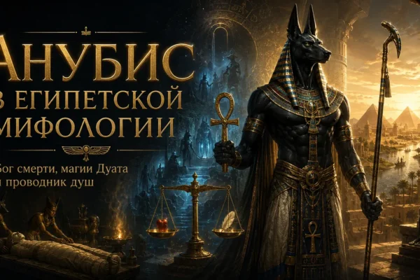 Обложка с Анубисом, весами суда души, мумией, Дуатом и египетскими пирамидами