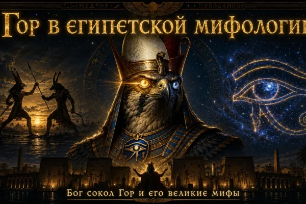 Обложка с Гором в образе сокола, Оком Гора, битвой с Сетом и храмами Древнего Египта