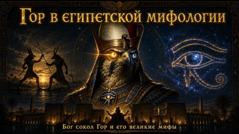 Обложка с Гором в образе сокола, Оком Гора, битвой с Сетом и храмами Древнего Египта