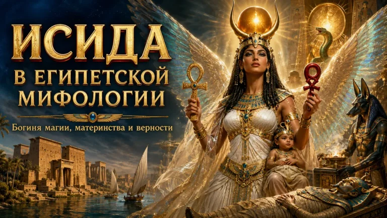 Обложка с Исидой в золотом сиянии, крыльями, анкхом, младенцем, Анубисом и мумией Осириса
