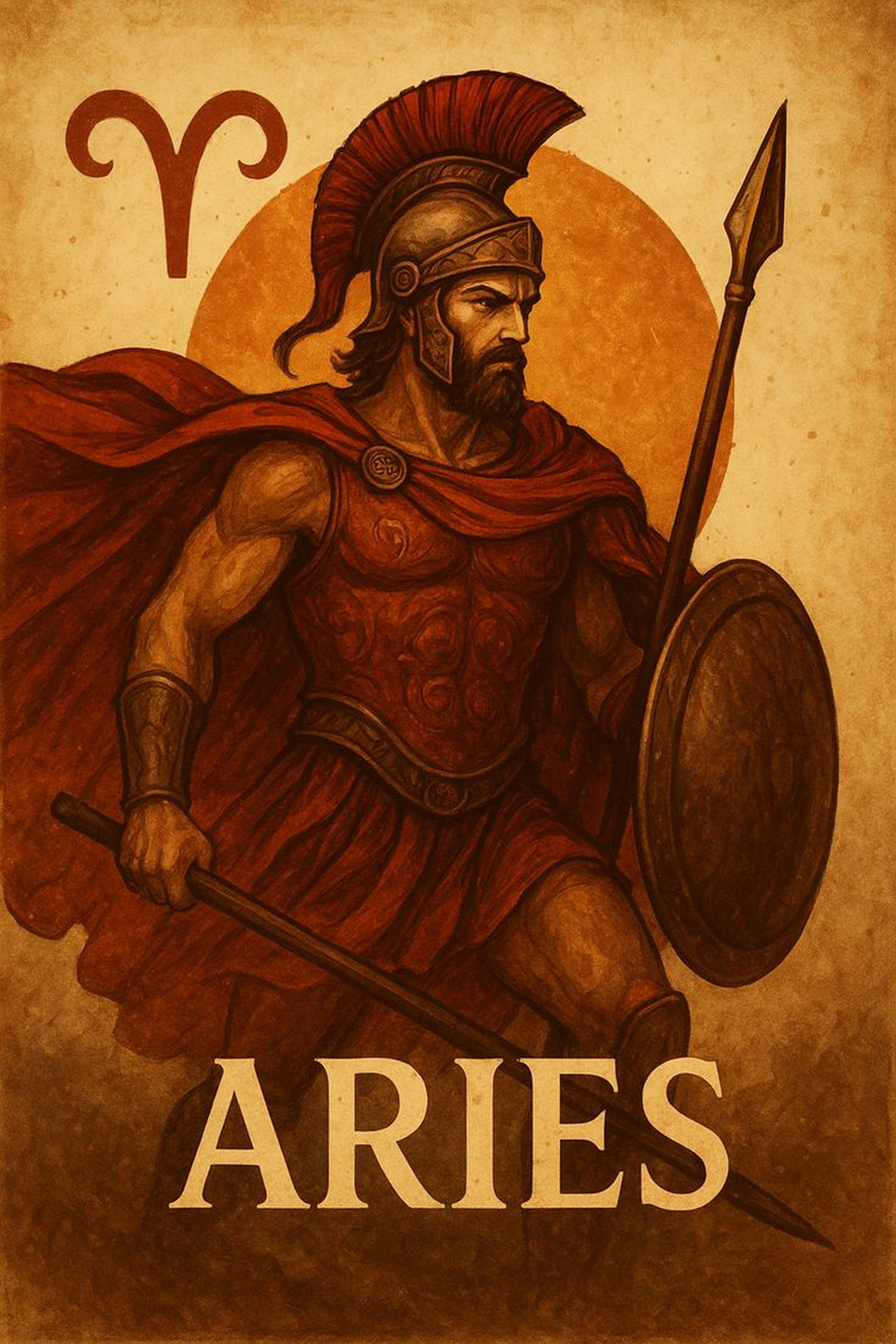 Арес бог войны с щитом и копьем знак овна греческая мифология