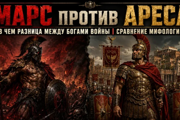 Обложка с Аресом и Марсом на фоне хаотичной битвы и дисциплинированных римских легионов