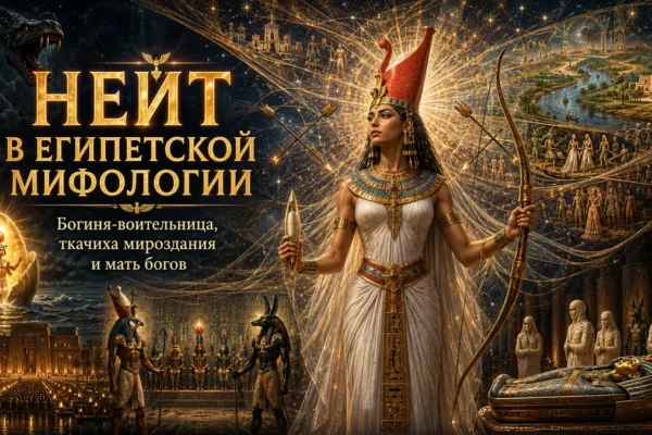 Обложка с богиней Нейт, луком, стрелами, нитью мироздания и египетскими богами