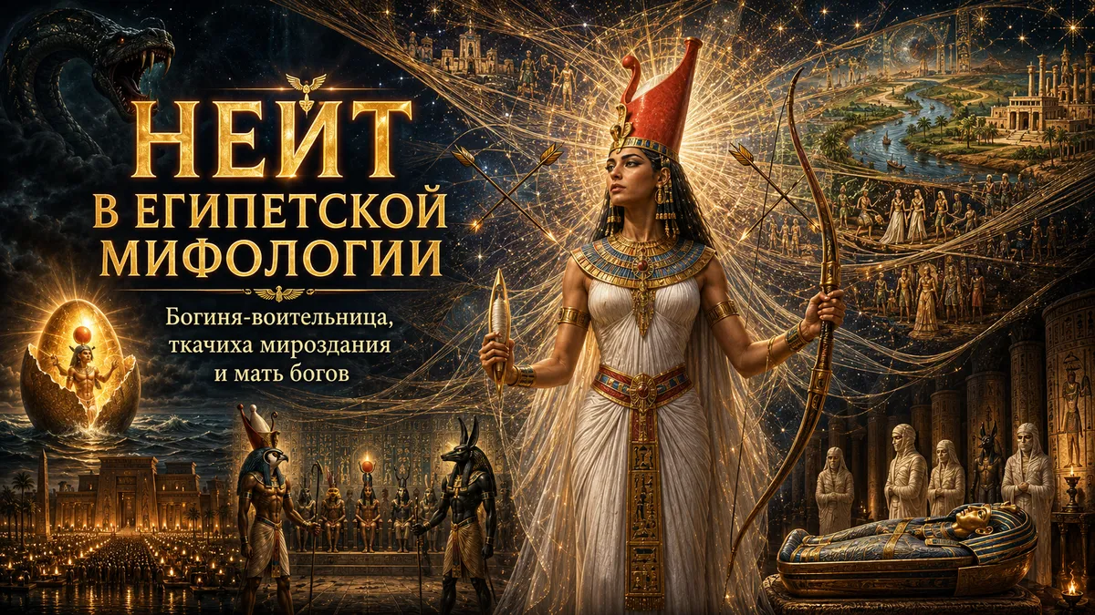Обложка с богиней Нейт, луком, стрелами, нитью мироздания и египетскими богами