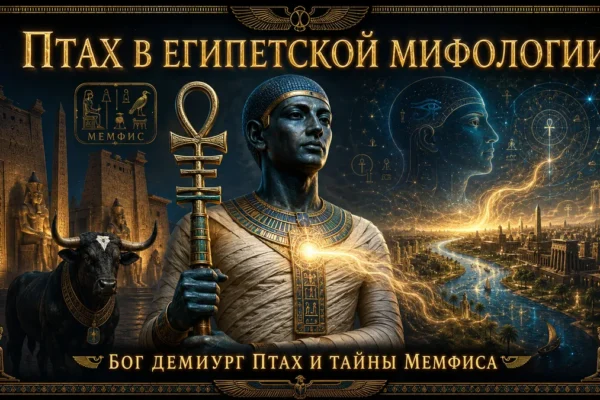 Обложка с богом Птахом, священным быком Аписом, Мемфисом, анхом и сияющей силой творения над Нилом