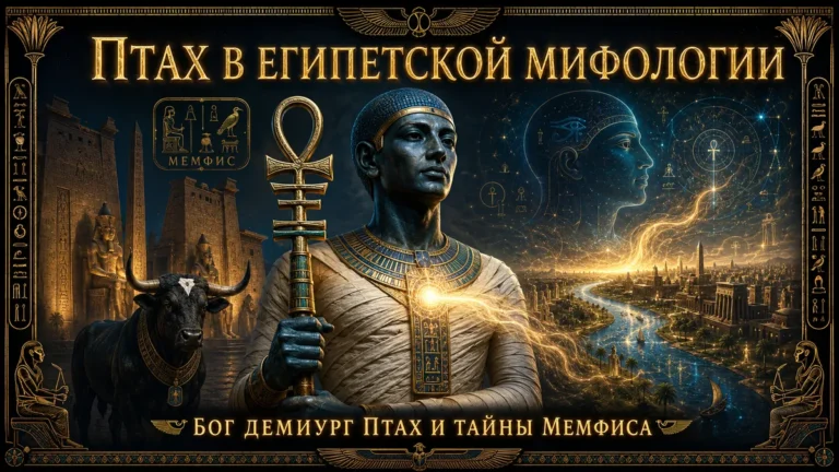 Обложка с богом Птахом, священным быком Аписом, Мемфисом, анхом и сияющей силой творения над Нилом