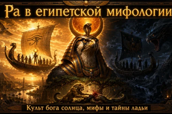Обложка с Ра, солнечными ладьями, Апопом, Великим Котом, Нилом и золотыми египетскими надписями