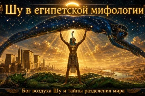 Обложка с богом Шу, который держит звёздную Нут над лежащим Гебом на фоне Нила и золотого неба