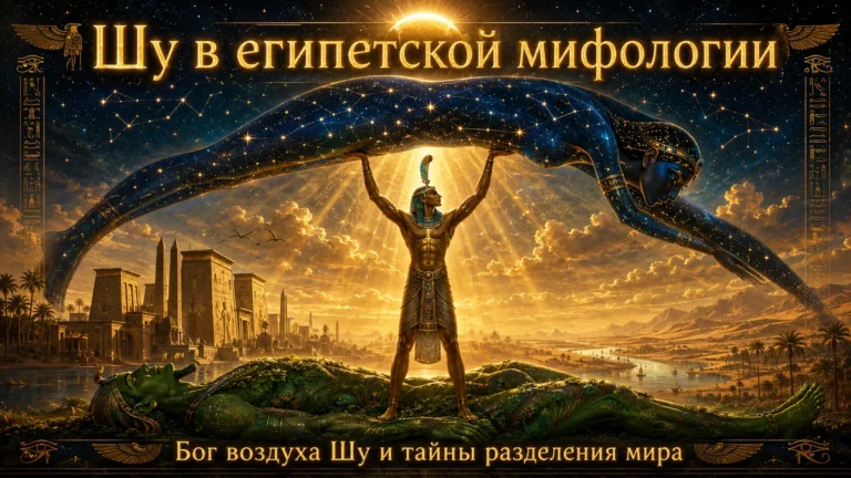 Обложка с богом Шу, который держит звёздную Нут над лежащим Гебом на фоне Нила и золотого неба