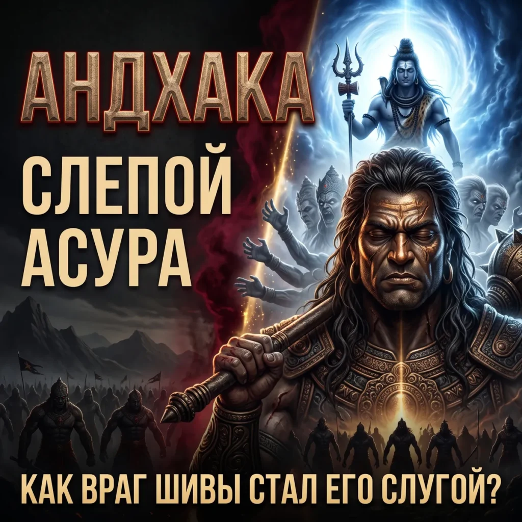 Андхака — слепой асура с палицей перед богом Шивой