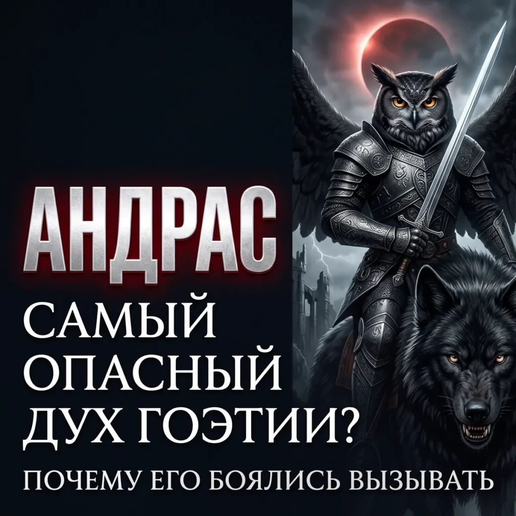Андрас — опасный дух Гоэтии с головой совы, мечом и чёрным волком