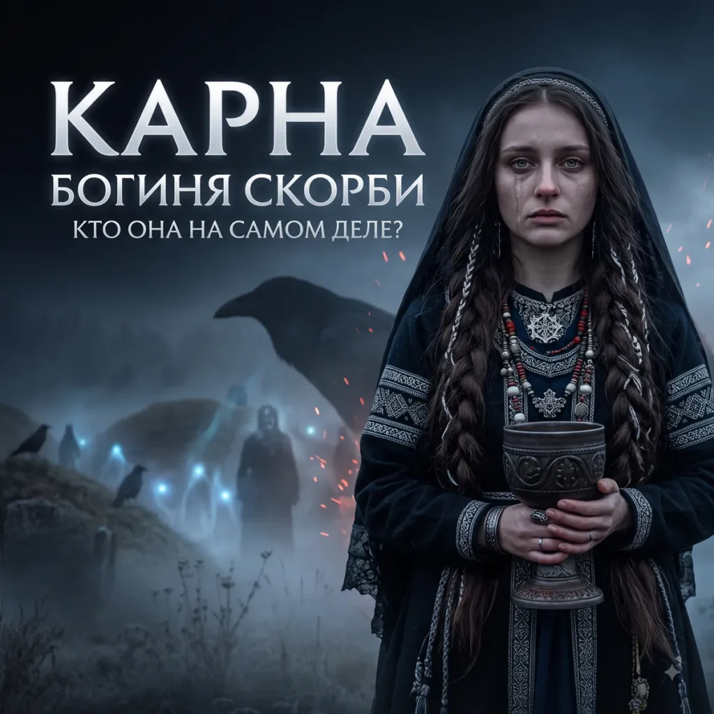 Карна — загадочный женский образ славянской мифологии с чашей среди воронов, курганов и призрачных духов